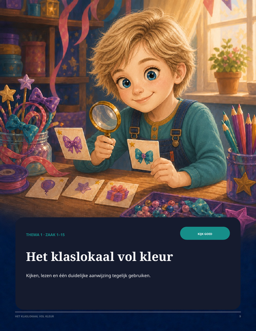 Geïllustreerde themapagina Het klaslokaal vol kleur uit ALIBRIX Junior