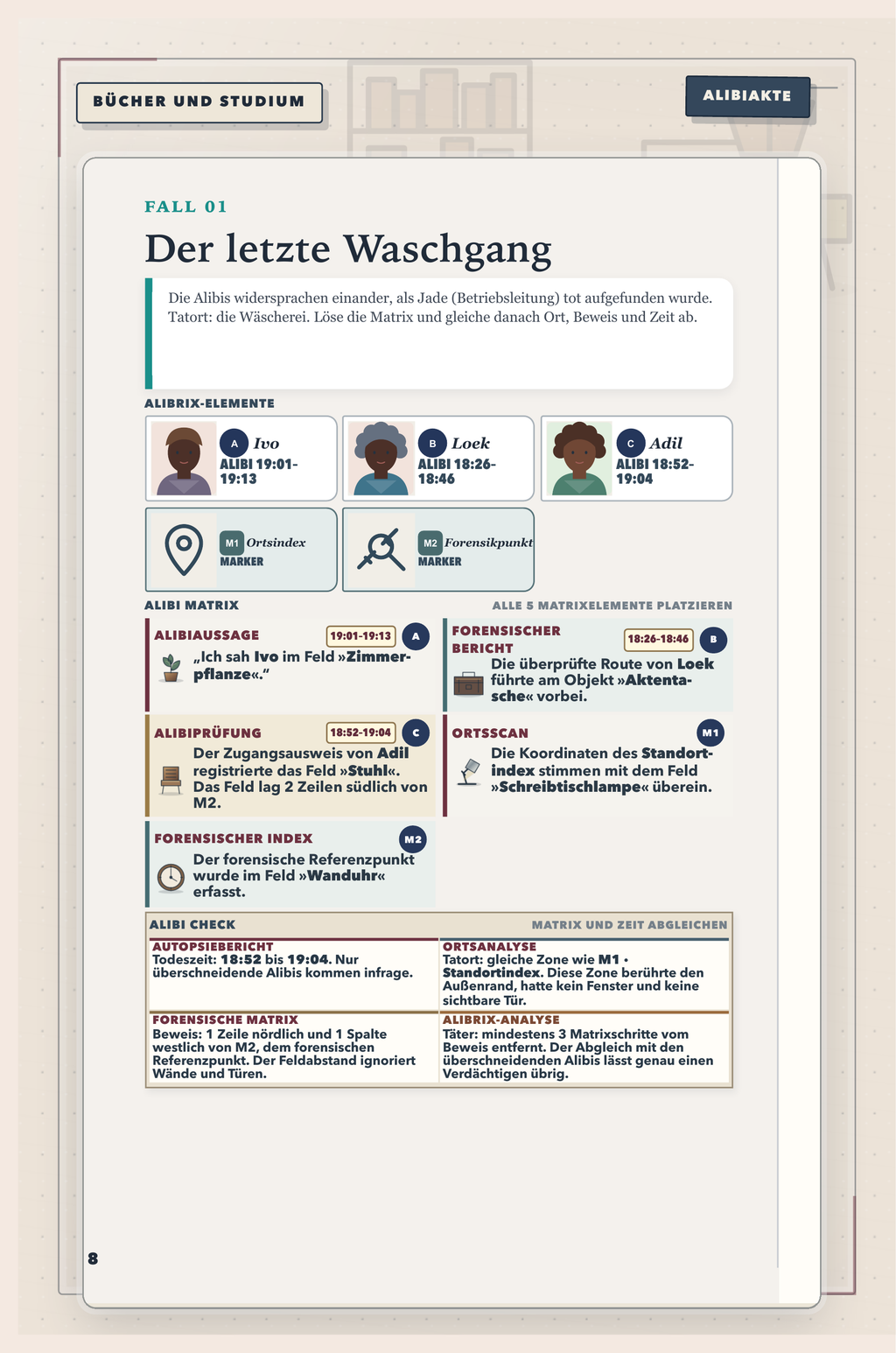 Einblick in Fall 1 des deutschen ALIBRIX-Rätselbuchs