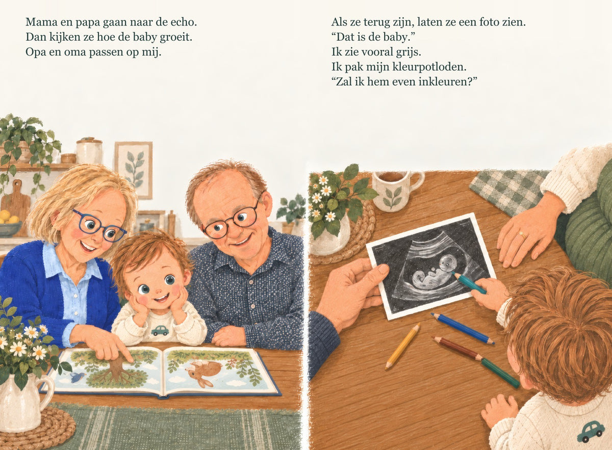 Inkijkpagina's: opa en oma passen op en de echo wordt een kleurplaat